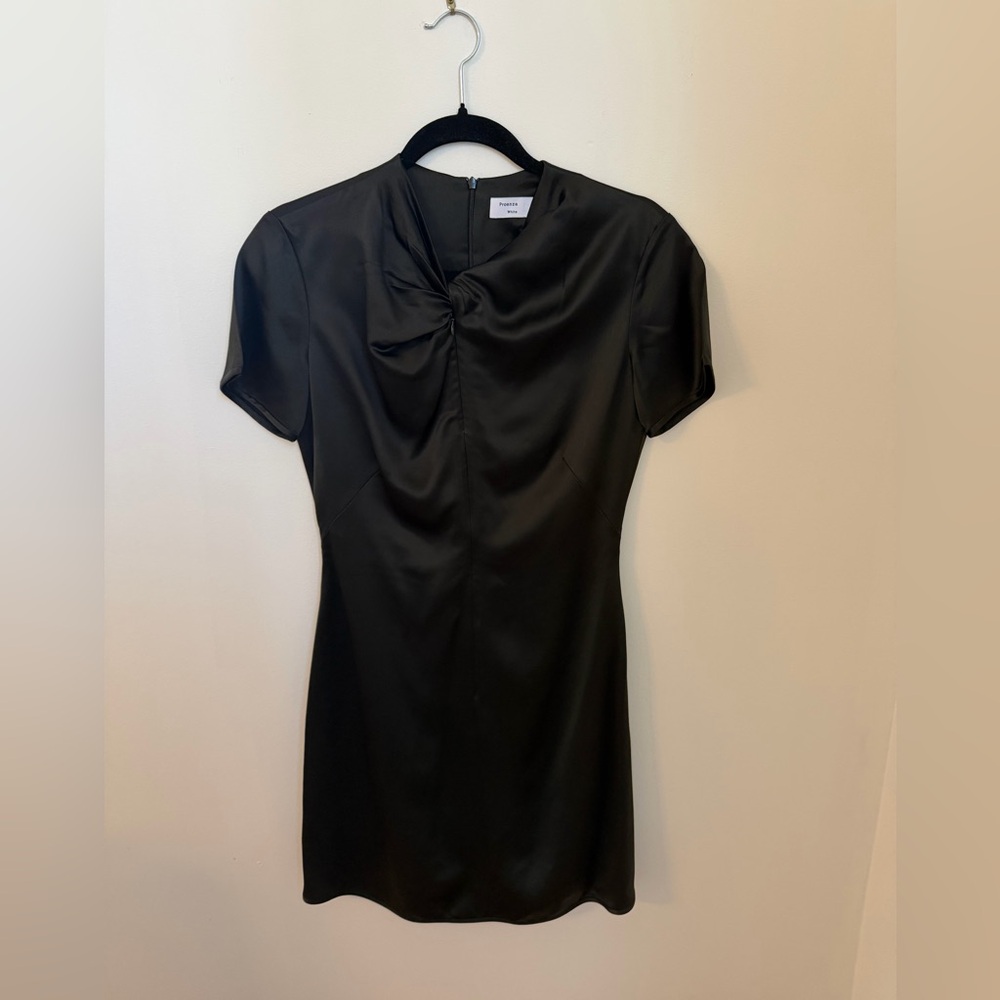 Proenza Schouler White Label ruched satin 
zip front black dress. Size 2